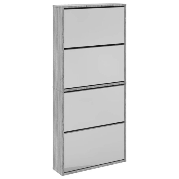 vidaXL Armoire à chaussures miroir 4 niveaux sonoma gris 63x17x134 cm