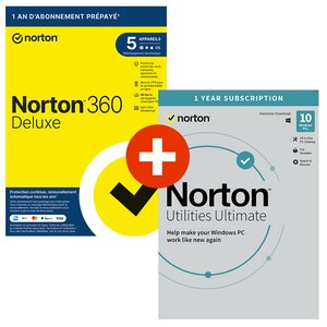 Norton 360 deluxe + norton utilities ultimate - licence 1 an - 5 appareils - a télécharger