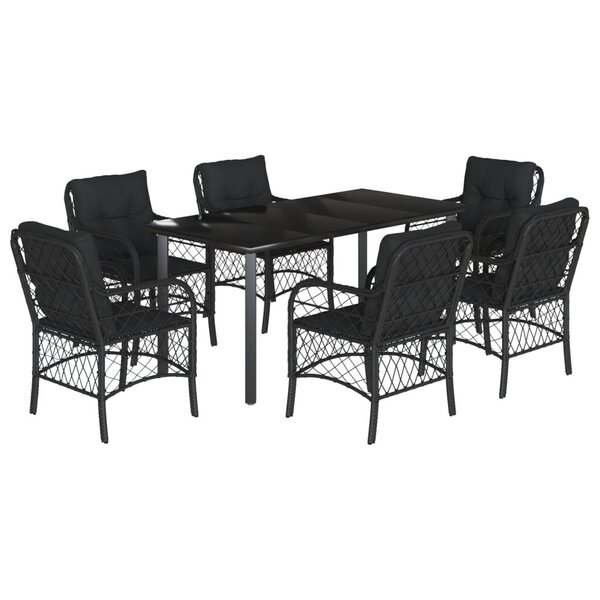 vidaXL Ensemble à manger de jardin coussins 7Pièces Noir Résine tressée