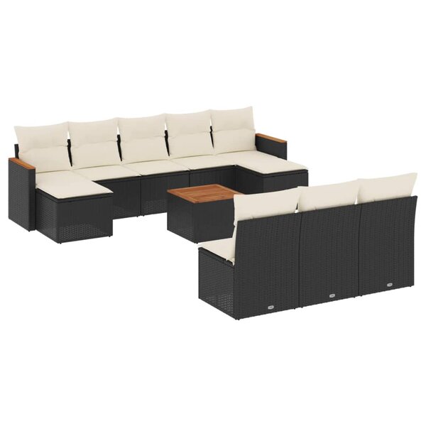 vidaXL Salon de jardin 11 Pièces avec coussins noir résine tressée