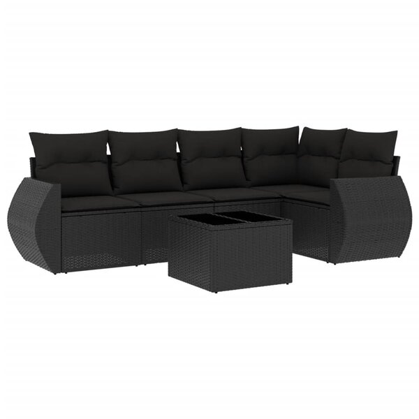 vidaXL Salon de jardin 6 Pièces avec coussins noir résine tressée