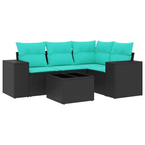 vidaXL Salon de jardin 5 Pièces avec coussins noir résine tressée