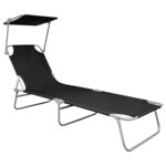 vidaXL Chaise longue pliable avec auvent Noir Aluminium