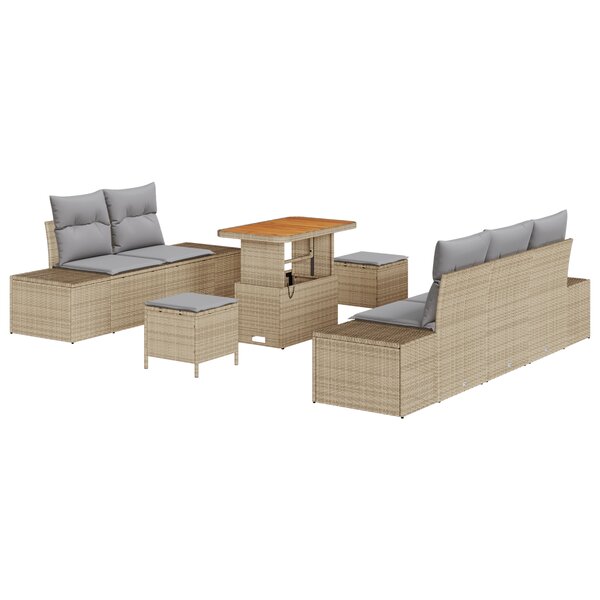 Set de Canapé de Jardin vidaXL 8 pièces avec Coussins Beige Rotin Synthétique Acacia