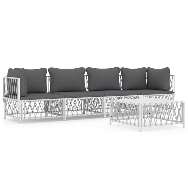 Salon de jardin meuble d'extérieur ensemble de mobilier avec coussins 5 pièces blanc acier 02_0018302