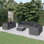 vidaXL Salon de jardin 8 Pièces avec coussins Résine tressée Gris