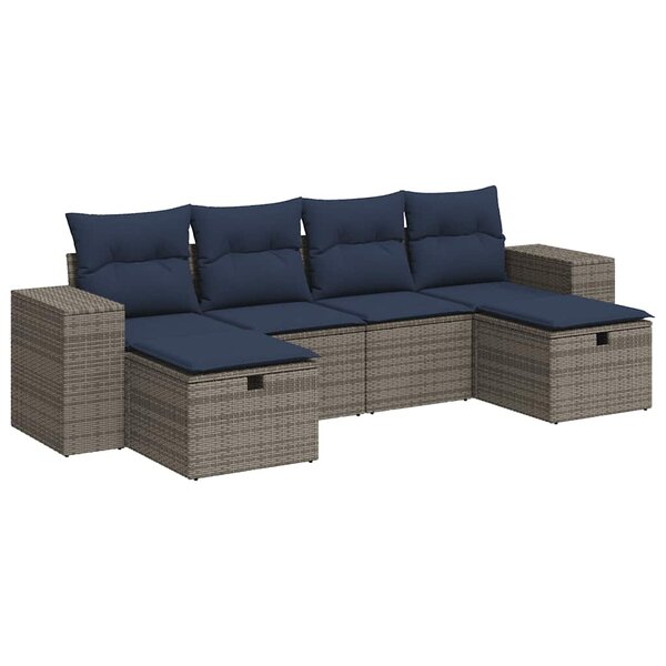 vidaXL Salon de jardin 6 Pièces avec coussins gris résine tressée