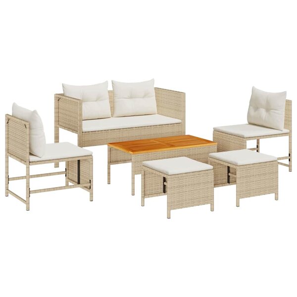 vidaXL Ensemble de canapé de jardin 6 Pièces beige et crème polyrotin