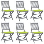 vidaXL Chaises pliables d'extérieur lot de 6 et coussins Bois d'acacia