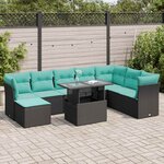 vidaXL Salon de jardin avec coussins 9 Pièces noir résine tressée acacia