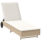 vidaXL Chaise longue avec roues et coussin beige résine tressée