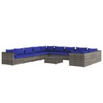 vidaXL Salon de jardin 12 Pièces avec coussins Résine tressée Gris