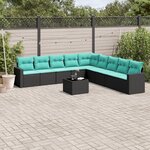 vidaXL Salon de jardin 10 Pièces avec coussins noir résine tressée