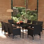 vidaXL Ensemble à manger de jardin avec coussins 9 Pièces noir