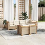 vidaXL Salon de jardin avec coussins 7 Pièces beige résine tressée