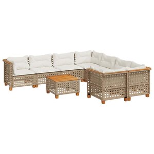 vidaXL Salon de jardin avec coussins 9 Pièces beige résine tressée