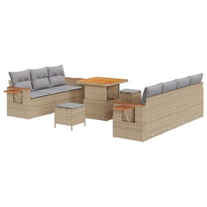 vidaXL Ensemble de canapé de jardin 10 Pièces Beige polyrotin