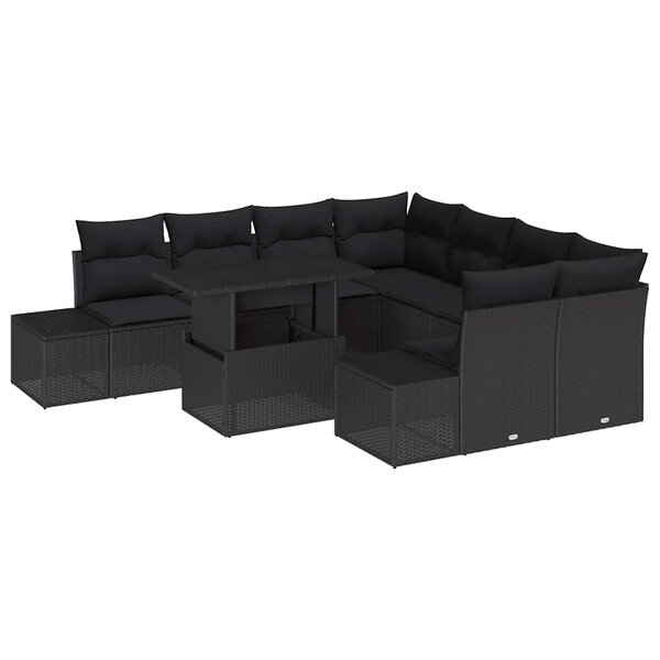 vidaXL Ensemble de canapé de jardin 9 Pièces Noir 100 x 55 x 73 cm