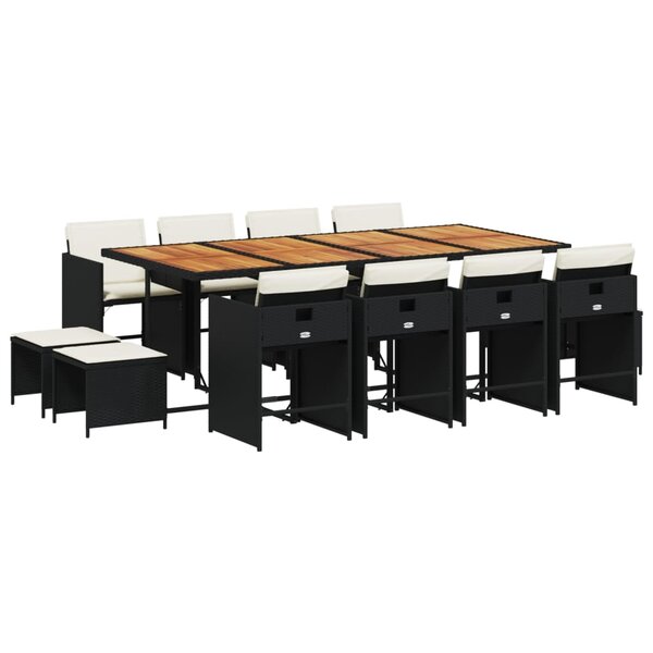 vidaXL Ensemble à manger de jardin 13 Pièces coussins noir résine tressée