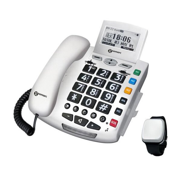 GEEMARC Téléphone filaire grosses touches sénior SERENITIES avec télécommande détection de chute