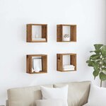 vidaXL Étagères murales avec étagère 4 Pièces Bois ancien 26 x 15 x 26 cm
