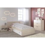 Lit enfant réversible + chevet + commode 3 tiroirs - 121 x 193 x Hauteur 67 cm.