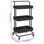 vidaXL Chariot de cuisine 3 niveaux Noir 42x35x85 cm Fer et ABS