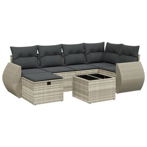 vidaXL Salon de jardin avec coussins 7 Pièces gris clair résine tressée