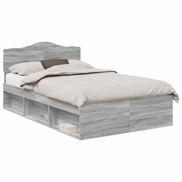 vidaXL Cadre de lit Gris Sonoma 120 x 200 cm Bois de pin massif