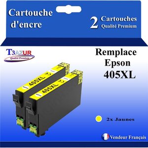 T3AZUR - 2 Cartouches compatibles avec Cartouche compatible avec Epson 405  405 XL pour Epson Workforce Pro WF-7800  WF-7830DTWf  WF-7835 DTWf  WF-7840DTWf  WF-7310DTW  WF-7830DTW Jaunes