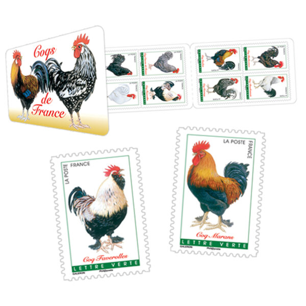 Carnet de 12 timbres - Coqs de France - 12 timbres autocollants