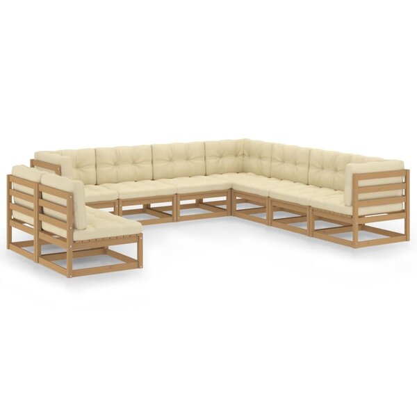 vidaXL Salon de jardin 9 Pièces avec coussins Marron miel Bois de pin