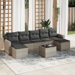vidaXL Salon de jardin 8 Pièces avec coussins gris clair résine tressée