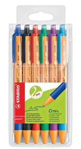 Pochette de 6 Stylos Bille Rétractable POINTBALL Tracé 0 5 mm   couleurs assorties STABILO
