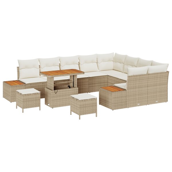 Ensemble de canapés de jardin 12 pièces vidaXL avec coussins en poly rotin beige et bois d'acacia