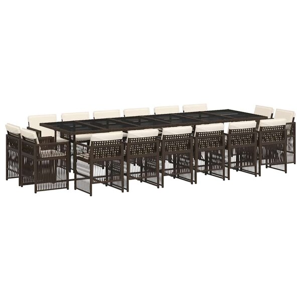 vidaXL Ensemble à manger de jardin et coussins 17 Pièces marron rotin