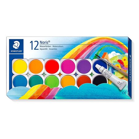 Boîte palette de peinture Noris Club 12 couleurs un pinceau et unze gouche blanc STAEDTLER