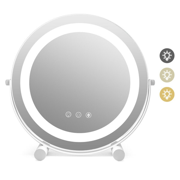 Miroir maquillage rond 30 cm réglable à 360° luminosité ajustable et fonction mémoire design élégant en métal blanc 20_0012857