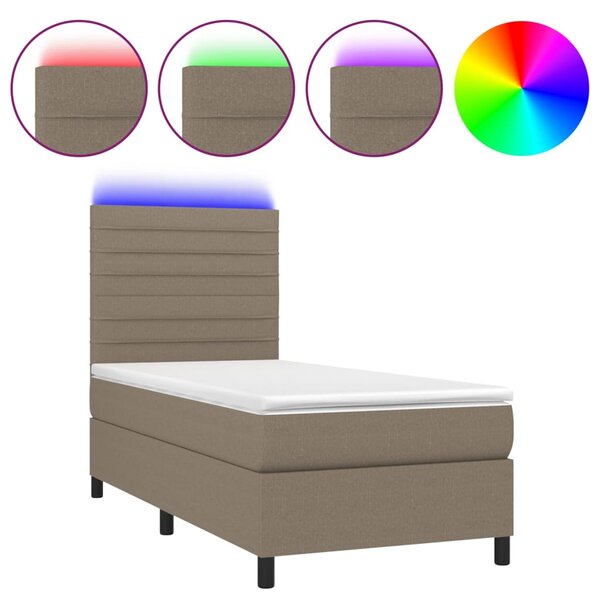vidaXL Sommier à lattes de lit et matelas et LED Taupe 80x200 cm Tissu