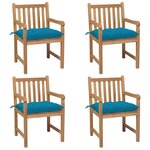 vidaXL Chaises de jardin lot de 4 avec coussins bleu clair Teck solide