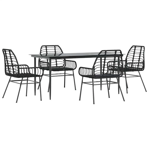 vidaXL Ensemble à manger de jardin 5 Pièces noir résine tressée verre