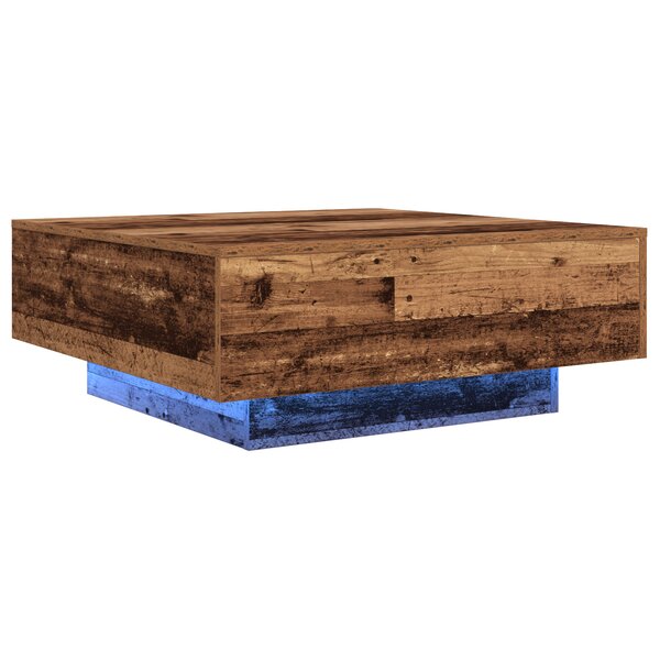 Table basse vidaXL avec lumières LED en bois ancien 80x80x31 cm