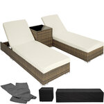 Tectake Bain de soleil duo 5 positions avec 2 sets de housses + housse de protection - marron naturel