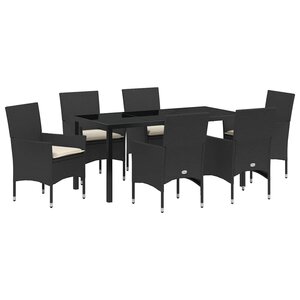 vidaXL Ensemble de salle à manger pour jardin 7 Pièces Noir Poly rotin