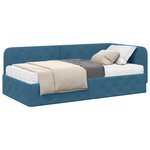 vidaXL Cadre de lit d'angle avec matelas Bleu 90 x 190 cm Velours