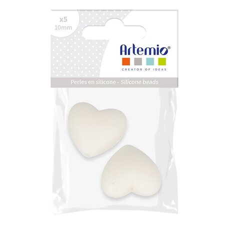 2 perles silicone coeur - 29 x 19 x 12 mm - blanc