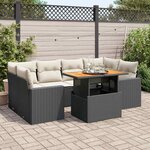 vidaXL Salon de jardin 7 Pièces avec coussins noir résine tressée