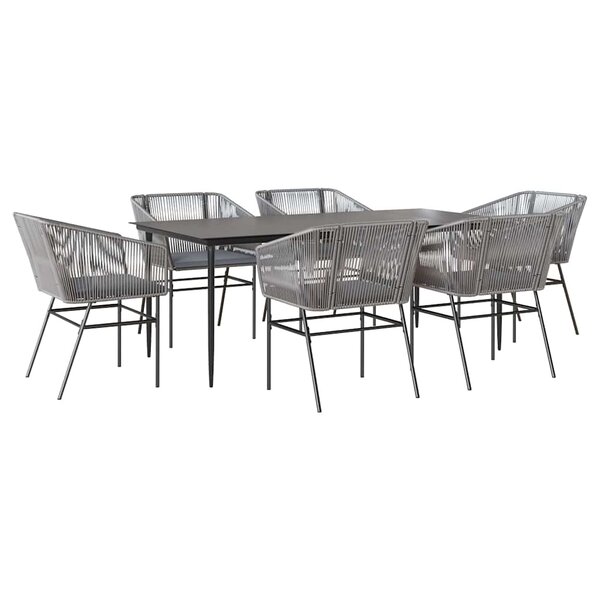 vidaXL Ensemble à manger jardin coussins 7 Pièces gris poly rotin verre