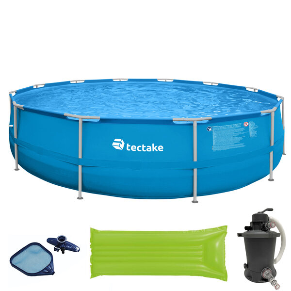 Tectake Piscine tubulaire ronde MERINA + bache, échelle et autres accessoires