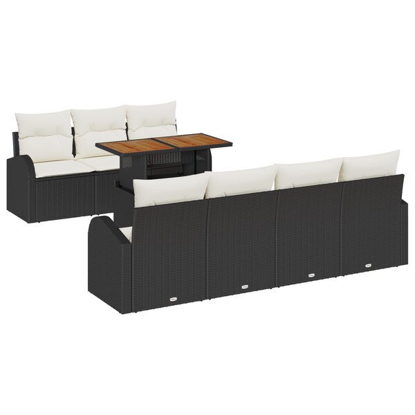 vidaXL Ensemble de dîner de jardin 8 pièces avec coussins noir en poly rattan